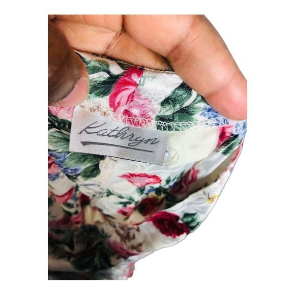 1079 vintage ivory floral satin slip dress sz xl - Picture 5 of 7